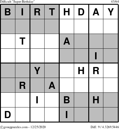 The grouppuzzles.com Difficult Super-Birthday puzzle for Friday December 25, 2020