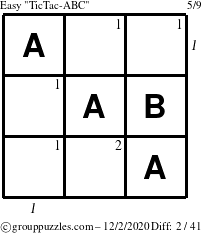 The grouppuzzles.com Easy TicTac-ABC puzzle for Wednesday December 2, 2020 with all 2 steps marked