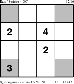 The grouppuzzles.com Easy Sudoku-4-OC puzzle for Wednesday December 2, 2020