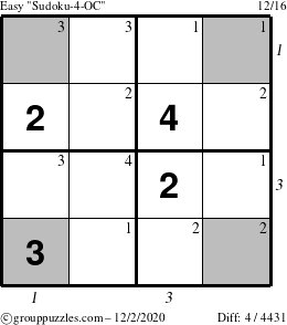 The grouppuzzles.com Easy Sudoku-4-OC puzzle for Wednesday December 2, 2020 with all 4 steps marked