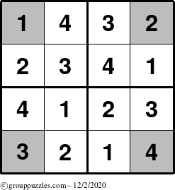 The grouppuzzles.com Answer grid for the Sudoku-4-OC puzzle for Wednesday December 2, 2020