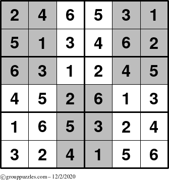 The grouppuzzles.com Answer grid for the SuperSudoku-Junior puzzle for Wednesday December 2, 2020