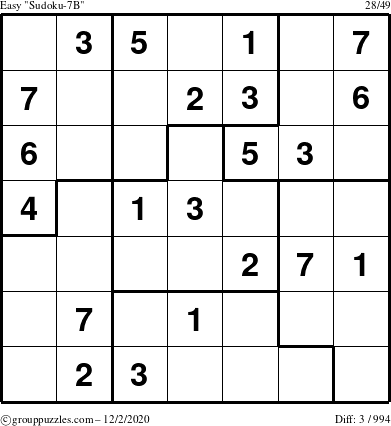 The grouppuzzles.com Easy Sudoku-7B puzzle for Wednesday December 2, 2020