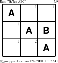 The grouppuzzles.com Easy TicTac-ABC puzzle for Wednesday December 2, 2020 with the first 2 steps marked