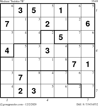 The grouppuzzles.com Medium Sudoku-7B puzzle for Wednesday December 2, 2020, suitable for printing, with all 8 steps marked