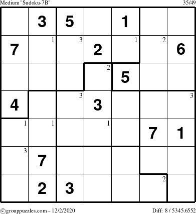 The grouppuzzles.com Medium Sudoku-7B puzzle for Wednesday December 2, 2020 with the first 3 steps marked