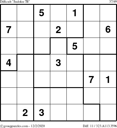 The grouppuzzles.com Difficult Sudoku-7B puzzle for Wednesday December 2, 2020