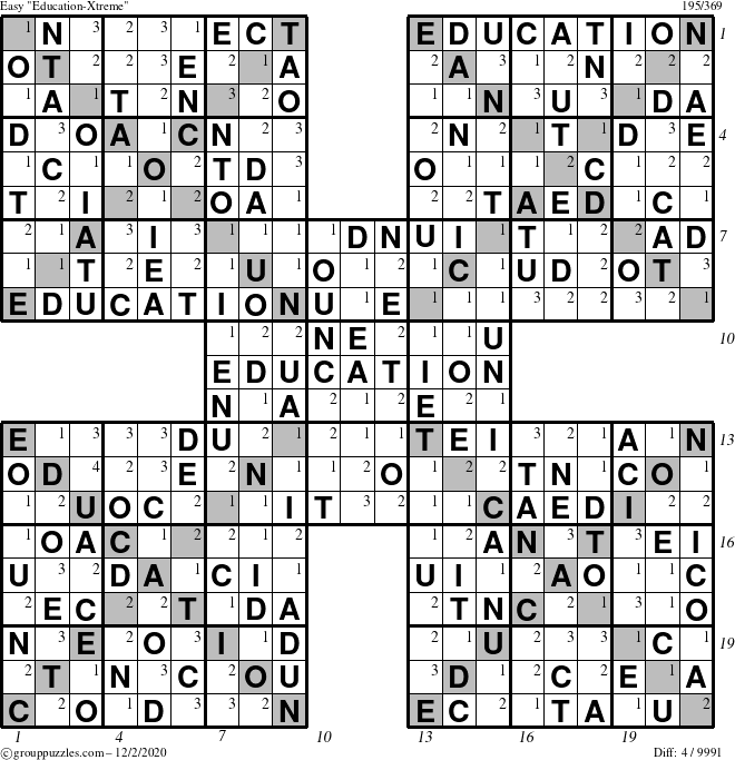 The grouppuzzles.com Easy Education-Xtreme puzzle for Wednesday December 2, 2020 with all 4 steps marked