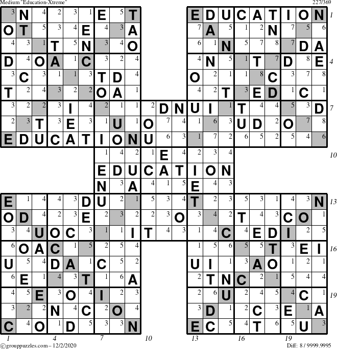 The grouppuzzles.com Medium Education-Xtreme puzzle for Wednesday December 2, 2020, suitable for printing, with all 8 steps marked