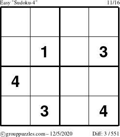 The grouppuzzles.com Easy Sudoku-4 puzzle for Saturday December 5, 2020