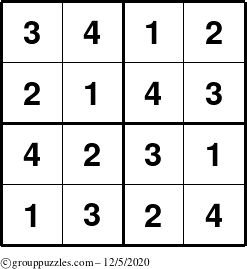 The grouppuzzles.com Answer grid for the Sudoku-4 puzzle for Saturday December 5, 2020