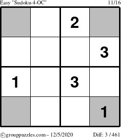 The grouppuzzles.com Easy Sudoku-4-OC puzzle for Saturday December 5, 2020