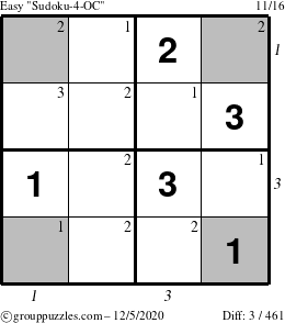 The grouppuzzles.com Easy Sudoku-4-OC puzzle for Saturday December 5, 2020 with all 3 steps marked