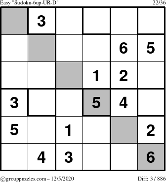 The grouppuzzles.com Easy Sudoku-6up-UR-D puzzle for Saturday December 5, 2020