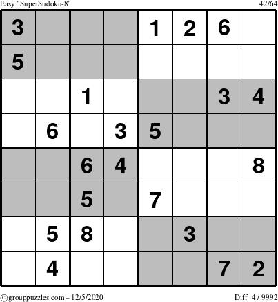 The grouppuzzles.com Easy SuperSudoku-8 puzzle for Saturday December 5, 2020