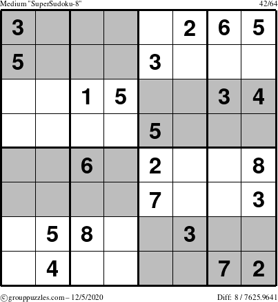 The grouppuzzles.com Medium SuperSudoku-8 puzzle for Saturday December 5, 2020