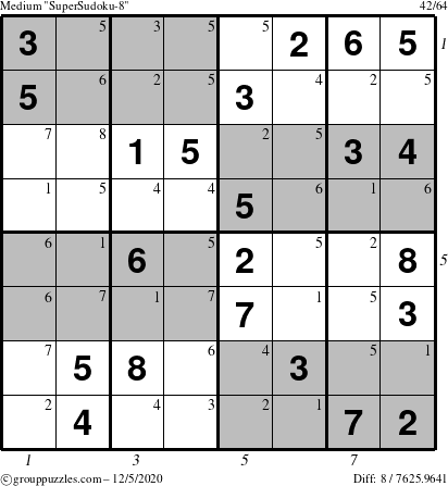 The grouppuzzles.com Medium SuperSudoku-8 puzzle for Saturday December 5, 2020 with all 8 steps marked