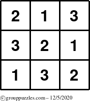 The grouppuzzles.com Answer grid for the TicTac-123 puzzle for Saturday December 5, 2020