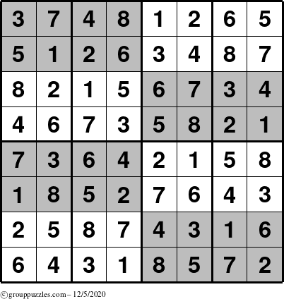 The grouppuzzles.com Answer grid for the SuperSudoku-8 puzzle for Saturday December 5, 2020