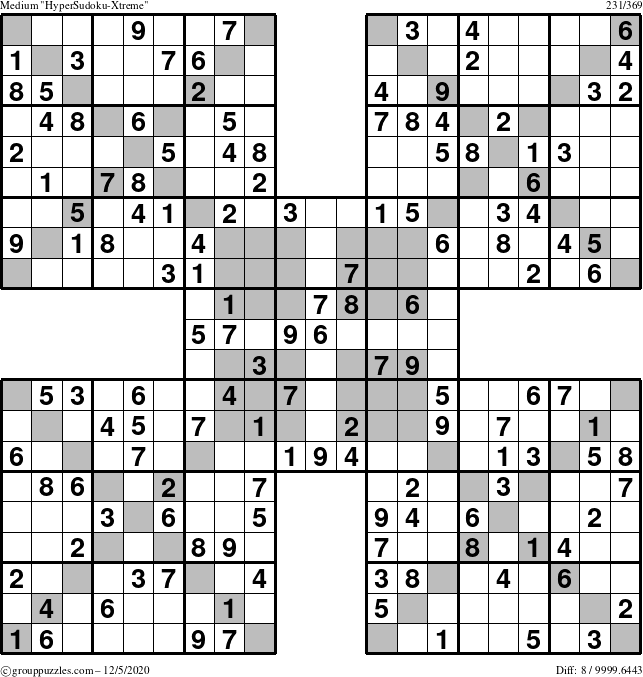 The grouppuzzles.com Medium HyperSudoku-Xtreme puzzle for Saturday December 5, 2020