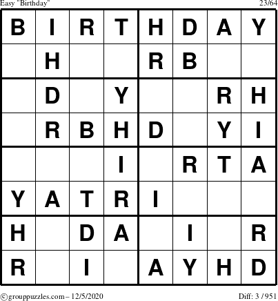 The grouppuzzles.com Easy Birthday puzzle for Saturday December 5, 2020