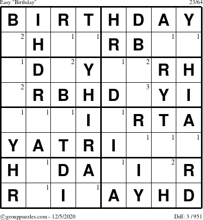 The grouppuzzles.com Easy Birthday puzzle for Saturday December 5, 2020 with the first 3 steps marked