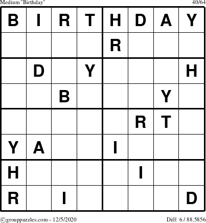 The grouppuzzles.com Medium Birthday puzzle for Saturday December 5, 2020