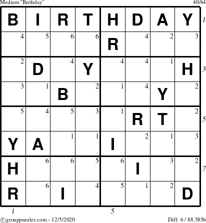 The grouppuzzles.com Medium Birthday puzzle for Saturday December 5, 2020 with all 6 steps marked