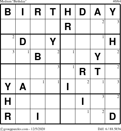 The grouppuzzles.com Medium Birthday puzzle for Saturday December 5, 2020 with the first 3 steps marked