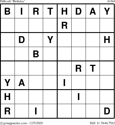 The grouppuzzles.com Difficult Birthday puzzle for Saturday December 5, 2020