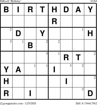 The grouppuzzles.com Difficult Birthday puzzle for Saturday December 5, 2020 with the first 3 steps marked