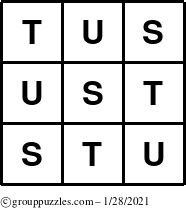 The grouppuzzles.com Answer grid for the TicTac-STU puzzle for Thursday January 28, 2021