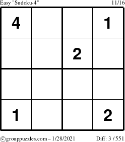 The grouppuzzles.com Easy Sudoku-4 puzzle for Thursday January 28, 2021