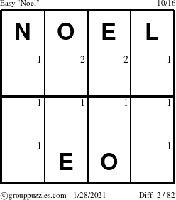 The grouppuzzles.com Easy Noel puzzle for Thursday January 28, 2021 with the first 2 steps marked