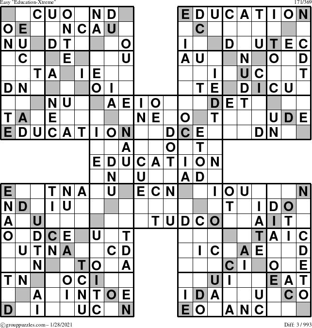 The grouppuzzles.com Easy Education-Xtreme puzzle for Thursday January 28, 2021