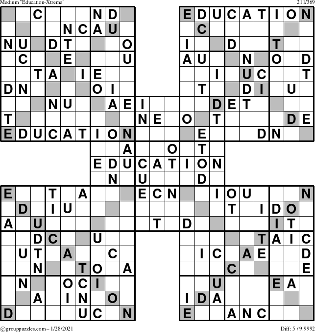 The grouppuzzles.com Medium Education-Xtreme puzzle for Thursday January 28, 2021