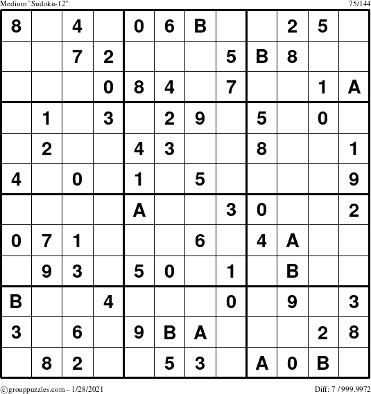 The grouppuzzles.com Medium Sudoku-12 puzzle for Thursday January 28, 2021