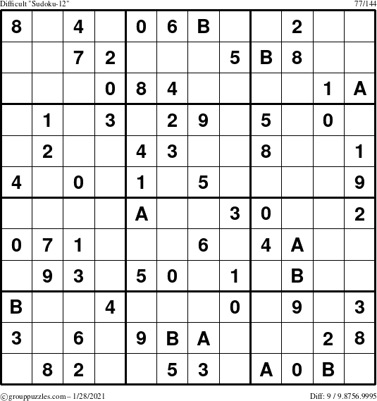 The grouppuzzles.com Difficult Sudoku-12 puzzle for Thursday January 28, 2021