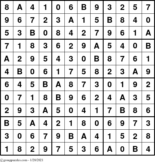 The grouppuzzles.com Answer grid for the Sudoku-12 puzzle for Thursday January 28, 2021