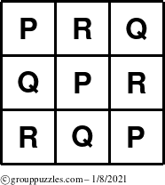 The grouppuzzles.com Answer grid for the TicTac-PQR puzzle for Friday January 8, 2021