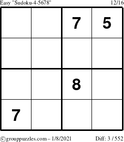 The grouppuzzles.com Easy Sudoku-4-5678 puzzle for Friday January 8, 2021