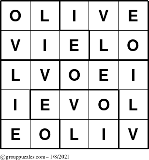 The grouppuzzles.com Answer grid for the Olive puzzle for Friday January 8, 2021