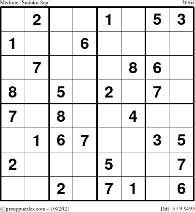 The grouppuzzles.com Medium Sudoku-8up puzzle for Friday January 8, 2021