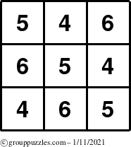 The grouppuzzles.com Answer grid for the TicTac-456 puzzle for Monday January 11, 2021