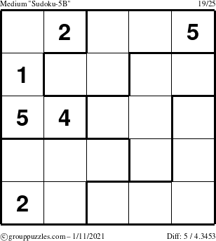 The grouppuzzles.com Medium Sudoku-5B puzzle for Monday January 11, 2021