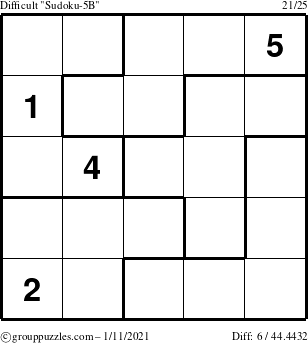 The grouppuzzles.com Difficult Sudoku-5B puzzle for Monday January 11, 2021