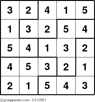 The grouppuzzles.com Answer grid for the Sudoku-5B puzzle for Monday January 11, 2021