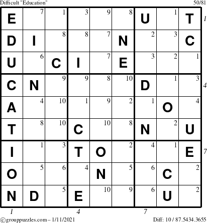 The grouppuzzles.com Difficult Education-c1 puzzle for Monday January 11, 2021 with all 10 steps marked