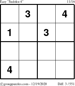 The grouppuzzles.com Easy Sudoku-4 puzzle for Saturday December 19, 2020