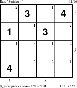 The grouppuzzles.com Easy Sudoku-4 puzzle for Saturday December 19, 2020 with all 3 steps marked